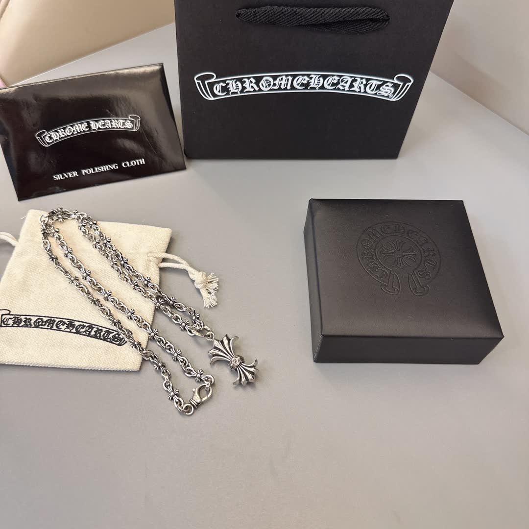 Chrome Hearts Silver Cross Pendant Necklace